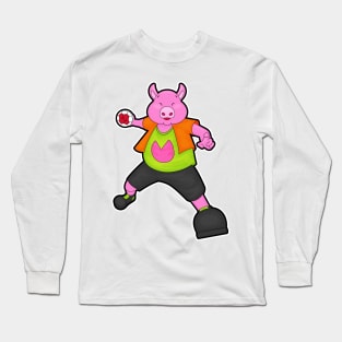 Pig at Handball player with Handball Long Sleeve T-Shirt